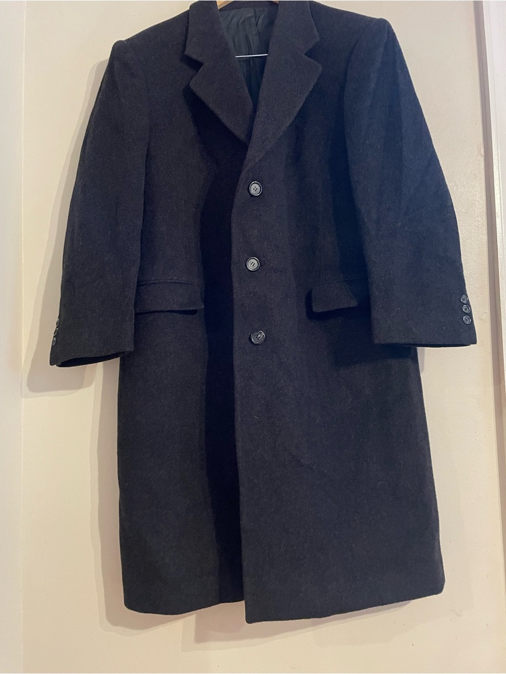 Nino Cerruti Rue Royale Overcoat 42S Wool Cashmere Blend Charcoal Gray 3 Button